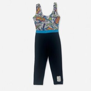 Vintage 80's Workout Jumpsuit With Colorful Geometric Print